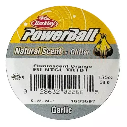 Berkley PowerBait Natural Scent Glitter Fluorescent Orange Garlic 022665