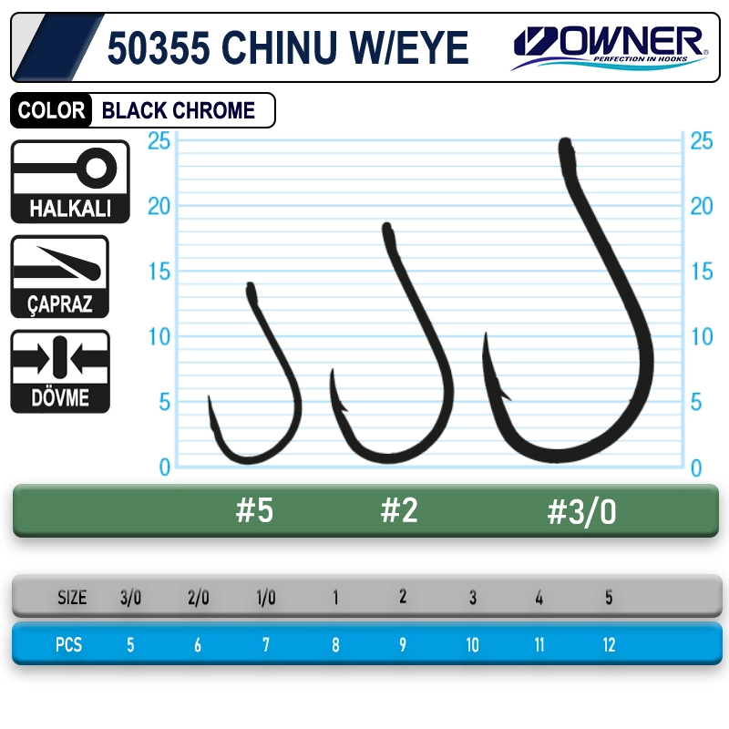 Owner 50355 Chinu W/ Eye Gun Black İğne Olta İğnesi
