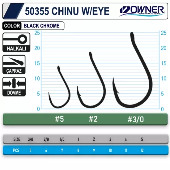 Owner 50355 Chinu W/ Eye Gun Black İğne Olta İğnesi